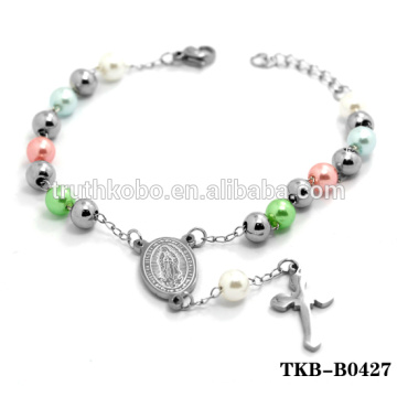 Bracelet catholique en acier inoxydable gros chapelet religieux catholique Notre Dame de Guadalupe Croix Bracelet